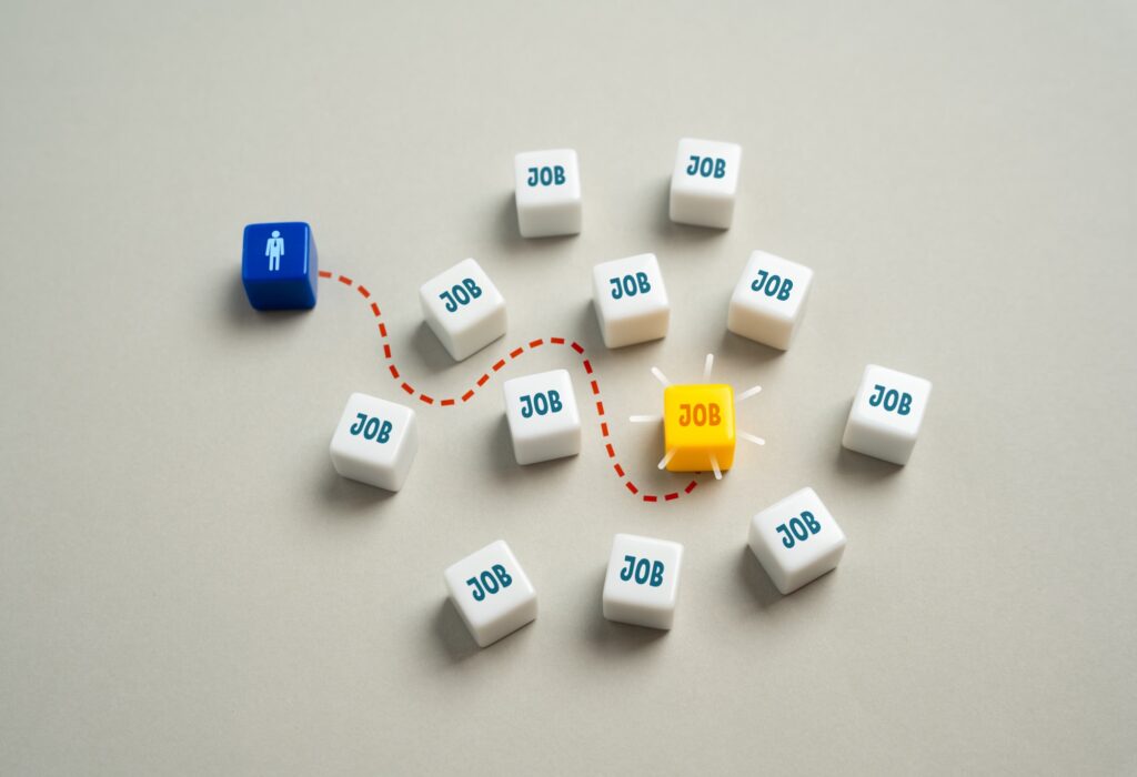 Finding the best job offer. In search of work and earnings. Labor exchange.